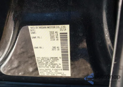 2014 Nissan Altima 2.5 Sv z USA, uszkodzony, nr VIN 1N4AL3AP4EC318028